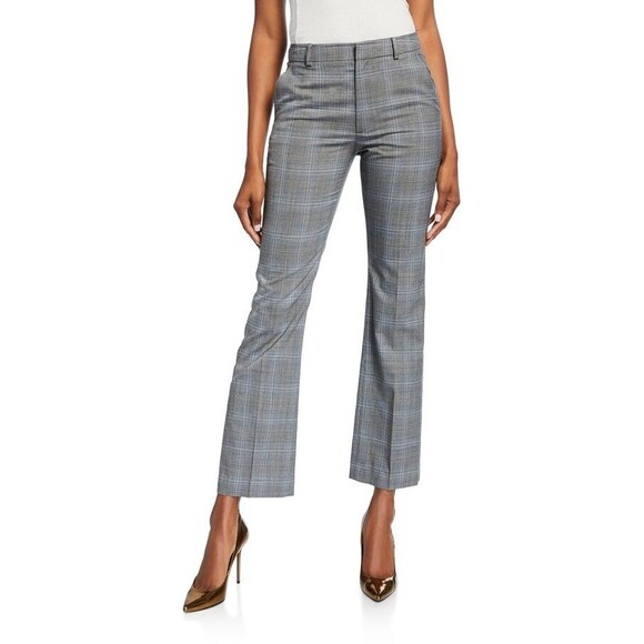 Adeam Glen Plaid Cigarette Pants Size 4 Grey Wool Blend High Rise - Picture 1 of 13